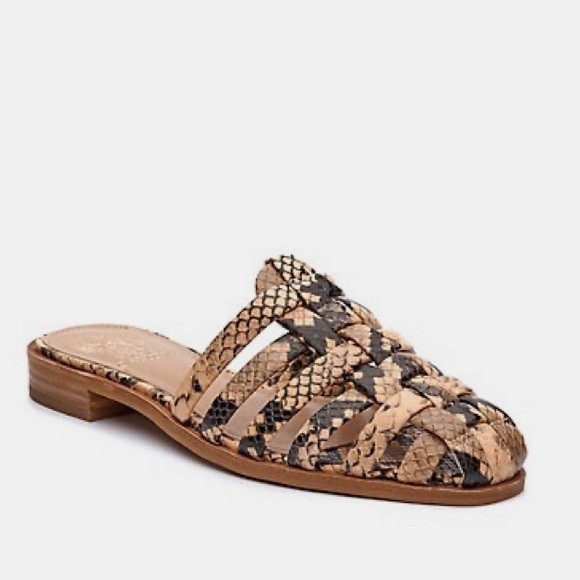 Vince Camuto Cresetia Woven Leather Mule Flat In Sandstone Animal Print - Picture 3 of 9